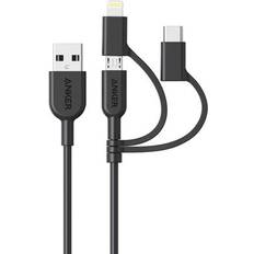 Handyzubehör Anker Powerline II 3in1 Apple Ladekabel USB-C Mikro-USB Android 90cm Schwarz