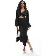 Vila Long Sleeve Satin Maxi Dress - Black