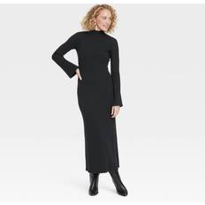 Black - Knitted Dresses A New Day Women's Long Sleeve Maxi Sweater Dress Black