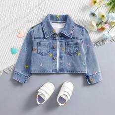 Florals Outerwear Shein New Asymmetrical Heart Embroidered Cute Casual Denim Jacket For Baby Girls