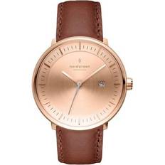 Nordgreen Unisex Wrist Watches Nordgreen Minimimal Thin Classy Rose Gold Case Brushed Metal 36mm Leather Brown