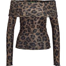 Mesh Blusar JJXX Jxminna Mesh LS Off Shoulder Top - Brun