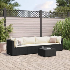 vidaXL Patio Lounge Set with Cushions 5 Piece Black Poly Rattan Conjunto de Sala de Exterior