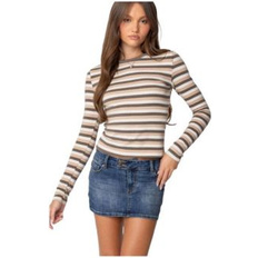 Stripes - Women T-shirts Edikted Women's Sivan Striped Long Sleeve T Shirt Beige XLarge