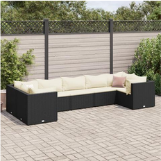 vidaXL Patio Lounge Set with Cushions 7 Piece Black Poly Rattan Conjunto de Sala de Exterior