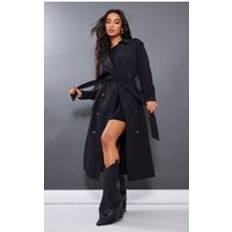 Trench coat sort PrettyLittleThing Petite Oversized Trench Coat - Black
