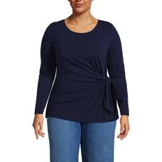 Lands' End Women Shirts Lands' End Plus Long Sleeve Lightweight Tie Front Top Deep sea navy 1X