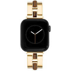 Anne Klein Women's Gold-Tone Alloy with Tiger's Eye Gemstone Accents Link Bracelet Compatible with 42mm/44mm/45mm/Ultra/Ultra Apple Watch Brown, Brown/Gold-Tone