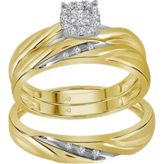 Solitaire Rings - Unisex FB Jewels Wedding Ring Set - Gold/Silver/Diamonds