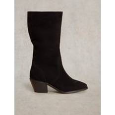 White Stuff Azalea Mid Slouch Suede Boot In Black Pure Black