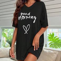 Shein Womens Oversized Slogan Heart Printed Casual Nightgown