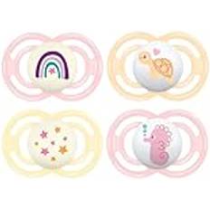 Mam Pacifiers Mam Perfect Day & Night Napp 16 M 4-pack inkl. transport- och steriliseringslåda, babynapp från 16 månader, napp av SkinSoft silikon, 4 stycken, rosa