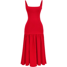 House of CB Amore Dropped Waist Midi Dress - Scarlet