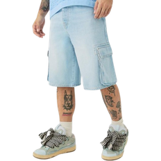 boohooMAN Regular Cargo Denim Jorts - Light Blue