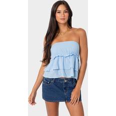 Linen Blouses Edikted Strapless Tiered Chambray Top