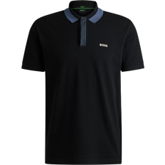 HUGO BOSS Stretch Cotton Polo Shirt with Contrast Logo - Black