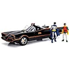 Jada 98625 DC Comics Classic TV Series Batmobile Die-cast Car, 1:18 Scale Vehicle & 3" Batman & Robin Collectible Figurine 100% Metal, Black