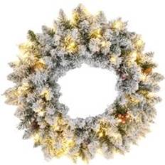 Decorations on sale 60cm Flocked Christmas Wreath with Lights Pine Cones Decoration