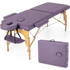 Costway 84 Inch Foldable Massage Table with Carrying Bag and Height Adjustable-Purple