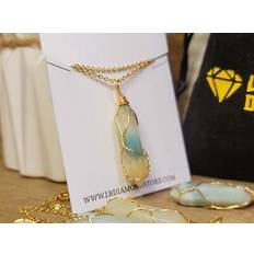 Amazonite Necklaces Gold tone amazonite wire wrapped crystal necklace