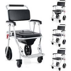 Wheel Chairs on sale Costway 4-in-1 Foldable Bedside Commode Chair with Brakes and Bucket and Footrest