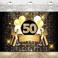 Photo Backgrounds Backdrop Professional Store Grattis på 50:e födelsedagen bakgrund svart guld fotografi bakgrund glitter vuxen män femtio år födelsedagsfest dekor banderoll rekvisita