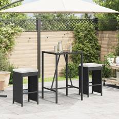 Rattan Outdoor Bar Stools vidaXL Garden Bar Stools with Cushions 2 pcs Black Poly Rattan