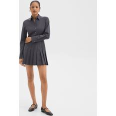 Short Dresses - Wool Theory Pleated Mini Shirt Dress Charcoal Melange