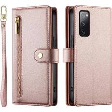 Mobile Phone Accessories GANGXUN Pink Flip Case for Samsung Galaxy S20 Fe Wrist Strap Wallet Compartment Multifunctional Card Slots Kickstand