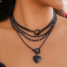 Jewellery Sets on sale Shein pcsSet Fashionable Black Metal Heart Pendant MultiLayer Necklace Set