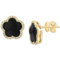 Diamond Earrings Effy Effy Onyx & Diamond 1/5 ct. t.w. Flower Halo Stud Earrings in 14k Gold Yellow Gold