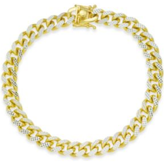 Men - Silver Bracelets Italian Gold Men's TwoTone Cuban Link Chain Bracelet in 14k Sterling Silver and Sterling Silver 9 inches