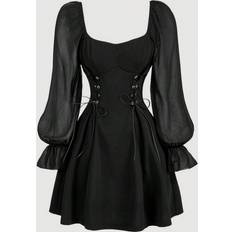 Shein Tie Front Drawstring Bell Sleeve Black Dress Fall Womens Clothing Long Formal Dresses Fall Wedding Guest Dresses Bride Elegant Dresses Date Evening Dr