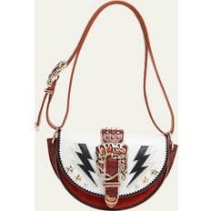 Christian Louboutin Suede Bags Christian Louboutin Giddy Buckle Mix Leather Crossbody Bag RED/WHITE