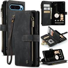 Google Pixel 9 Pro XL Wallet Cases CaseMe For Google Pixel 9 Pro XL C30 Card Slots Zipper Wallet Leather Phone CaseBlack