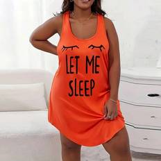 Shein Plus Womens Casual Sleeveless Nightdress With Eyelash Letter Print