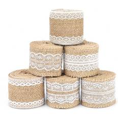 Hessian Burlap Ribbon with Lace, 12M Natural Jute Trim Craft Ribbon, Rustic Hessian Themed Tape for Gift Wrapping and Crafts