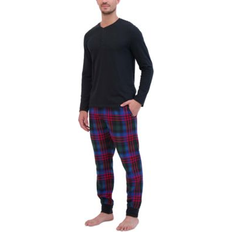 Underwear Hanes Men's Ultimate 2-Pc. Solid Long-Sleeve & Ultra-Soft Plaid Joggers Pajama Set Black