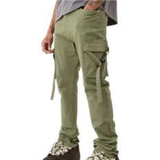 Denim - Men Pants boohooMAN Tall Fixed Waist Slim Stacked Flare Strap Cargo Pants - Olive