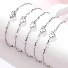 Shein pc AZ Stainless Steel Heart Shaped Letter Adjustable Bracelet Simple Silver Tone Suitable For Teenagers Daily Wear Or Gift