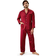 Silk Pajamas LilySilk Men's Momme Long Pajamas Set with Contrast Trim for Men Claret Medium