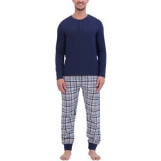 Underwear Hanes Men's Ultimate 2-Pc. Solid Long-Sleeve & Ultra-Soft Plaid Joggers Pajama Set Dark Grey