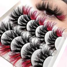 Makeup Shein 5 Pairs Red Colored Lashes Fluffy Faux Mink Lashes Lashes With Color On End Eyelashes, 20mm Dramatic Long Thick Cat Fox Eye Lashes Volume Full Curly F