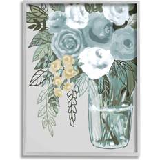 Wall Decorations Stupell Industries Simple Flower Bouquet Arrangement Glass Vase Illustration Gray Framed Art 11x14"