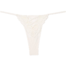 Lace Up Clothing Victoria's Secret Boho Floral Embroidery Thong Panty - Coconut White