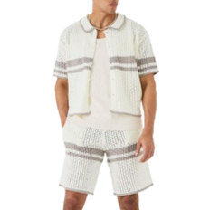 Acrylic Shorts boohooMAN Relaxed Open Stitch Statement Stripe Knitted Short - Stone