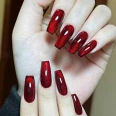 Nagelprodukter Shein 24pcs/Set Y2K Aesthetic Blood-Red Crystal Cat Eye Press On Nails, Long Eye