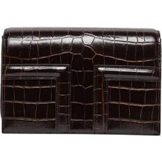 T Flap Mini Croc-Embossed Leather Shoulder Bag - Dark Brown