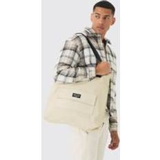 boohooMAN Mens Man Branded Tote Bag In Ecru