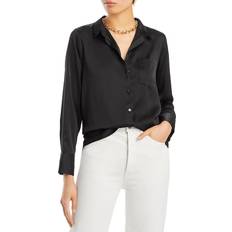 Aqua Blouses Aqua Satin Button Front Blouse Exclusive Black